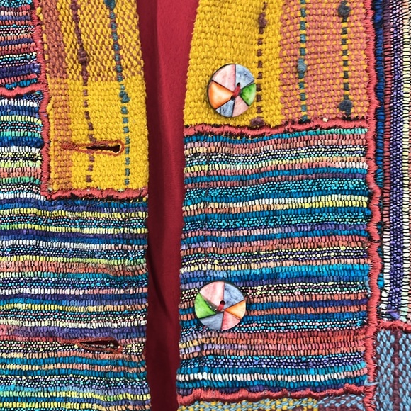 Vintage TravelSmith Petite Medium Yellow, Blue Patchwork Tapestry Jacket - Picture 5 of 11